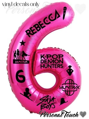 PERSONAISED BIRTHDAY K Pop Demon Hunters Personalised DECAL STICKER SET for FOIL NUMBER BALLOON PARTY
