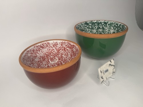 Set Speckled Sponge ware Italy Clay Pottery Mixing Bowl Spout Nesting Bowl - Picture 3 of 14