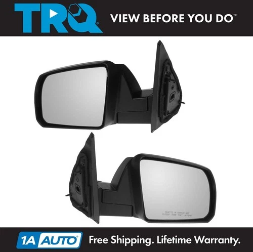 TRQ Manual Side Mirror w/ Textured Black Cover Cap Pair Set for Tundra Sequoia