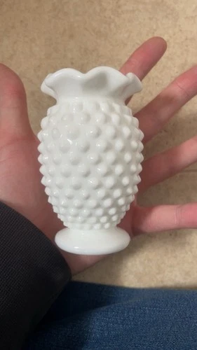 Fenton Vintage Hobnail Milk Glass Ruffled Edge Small Round Vase