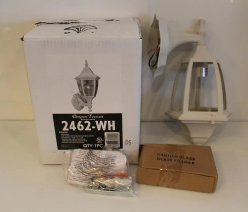 NIB Designers Fountain 2462-WH 1 Exterior Light 7" Cast Aluminum Wall Lantern - Picture 1 of 12