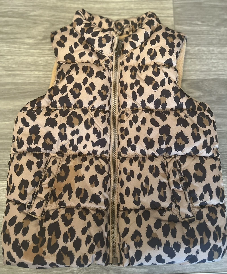 Antiguo Azul Marino - Chaleco Acolchado para niña Talla 4T 4A LEOPARDO Foto 2 de 4