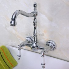 Chrome Wall Mount Bathroom Kitchen Basin Sink Faucet Two Holes/Handles Mixer Tap