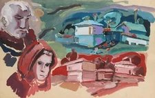 Vintage expressionist gouache painting composition