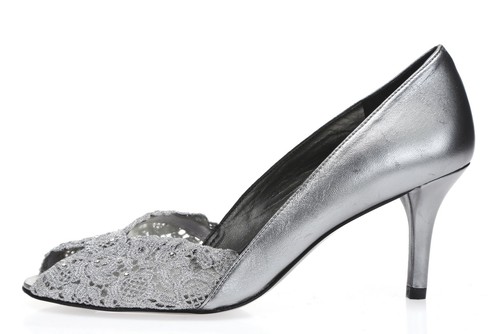 Lace Leather Peep Toe Heels Size 