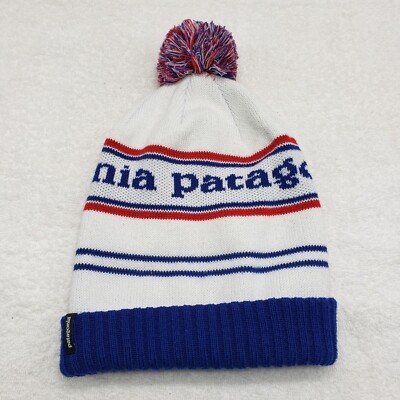 Patagonia Powder Town Pom Pom Beanie Red White Blue Knit Hat  display picture 2