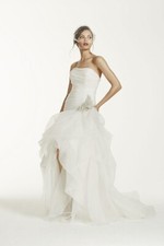 New With Tags Ivory Organza Tulle High-Low Wedding Gown Size 2