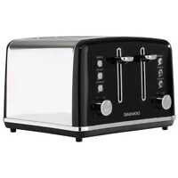 Black Daewoo Kensington 4-Slice Toaster with Anti-Jam Function, LED Indicators