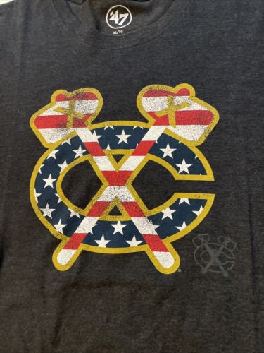 ‘47 Chicago Blackhawks Grey Tshirt XL Logo W/ Star And Stripes July 4th - Picture 3 of 4
