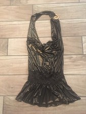 New  Sz. M Women's Shiny Halter Tops Metallic Shirr Bronze Glitter Spark