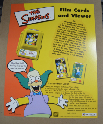 RARE ARTBOX SIMPSONS SERIES 1 FILM CEL TRADING CARDS 8 X 11 PROMO SELL SHEET