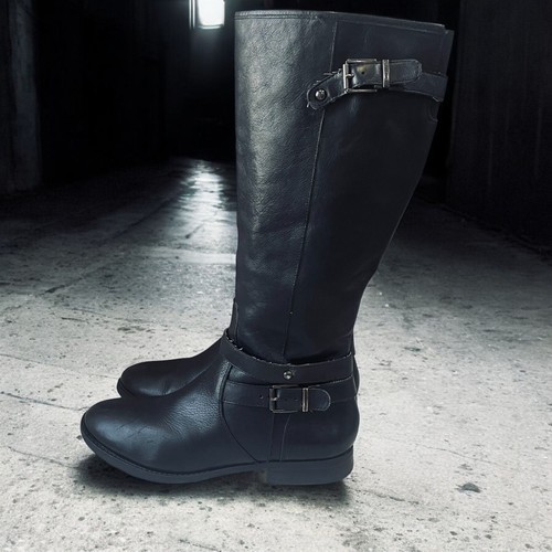 Botas de Montar Arturo Chiang Cuero Negro Hebilla Alta Moto Ecuestre Mujer 10M