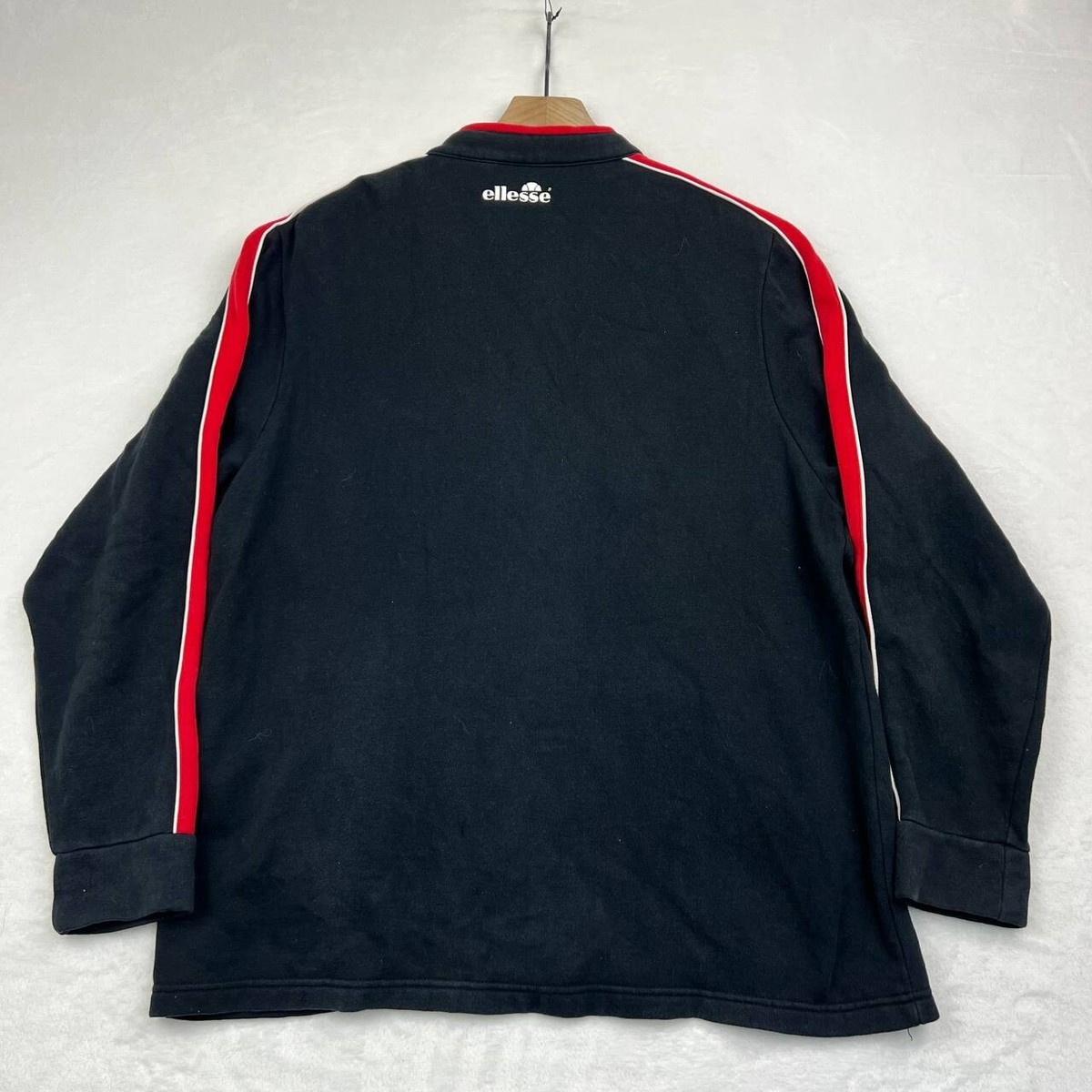 Vintage Ellesse Fleece Jacket Men Extra Large Black Full Zip Long