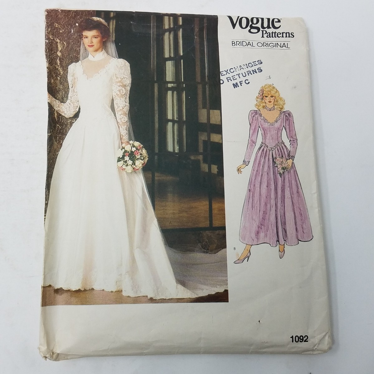 Vogue Bridal Original Sewing Pattern Princess Wedding Dress