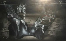 Vintage modernist gouache painting figures landscape