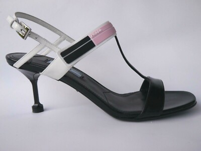 PRADA Sandalen NEU 38 Riemchen Pumps Sandaletten OP930,- Leder Schwarz Weiß Rosa