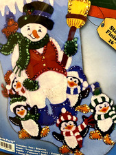 Penguin Party" 16" Christmas Stocking 5 Bird Family Design Works 5095 Kit Sequin