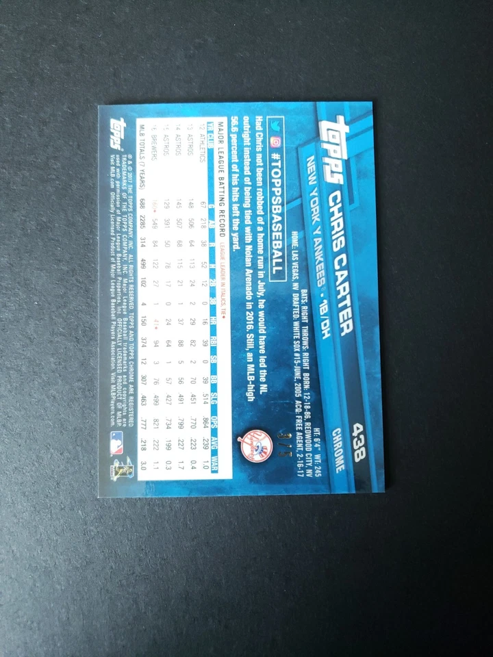 2017 Topps Chrome Sapphire Edition Gold Refractor /5 Chris Carter #438 - Image 3 of 4