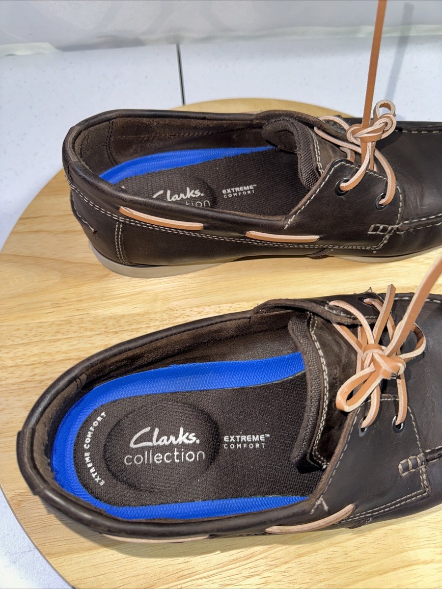 Clarks Boat Shoes Men's 12 M Brown Leather Lace Up Preppy Top