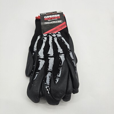 Grease Monkey Bone Series Gloves Size L/XL 2 Pack Foam Nitrile Mechanic Grip NEW
