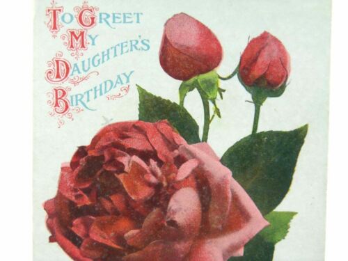 Antique printed postcard Birthday Card roses flowers Daughters Birthday - Picture 2 of 4