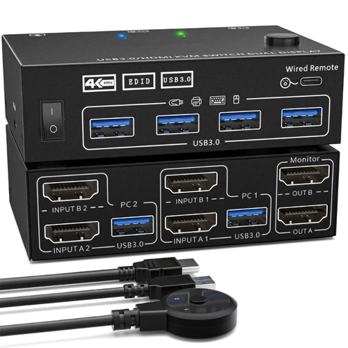 USB High Definition Port Double Channel KVM Switcher Seamless Computer Switching