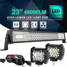 23inch LED Light Bar+4" Pods Spot Flood Combo Offroad Driving Truck 4WD+Wire 24"