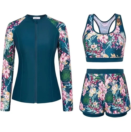 JASAMBAC Women's 3 Piece  Swimsuit Bathing Suit Rash Guard Holiday Beach Sun