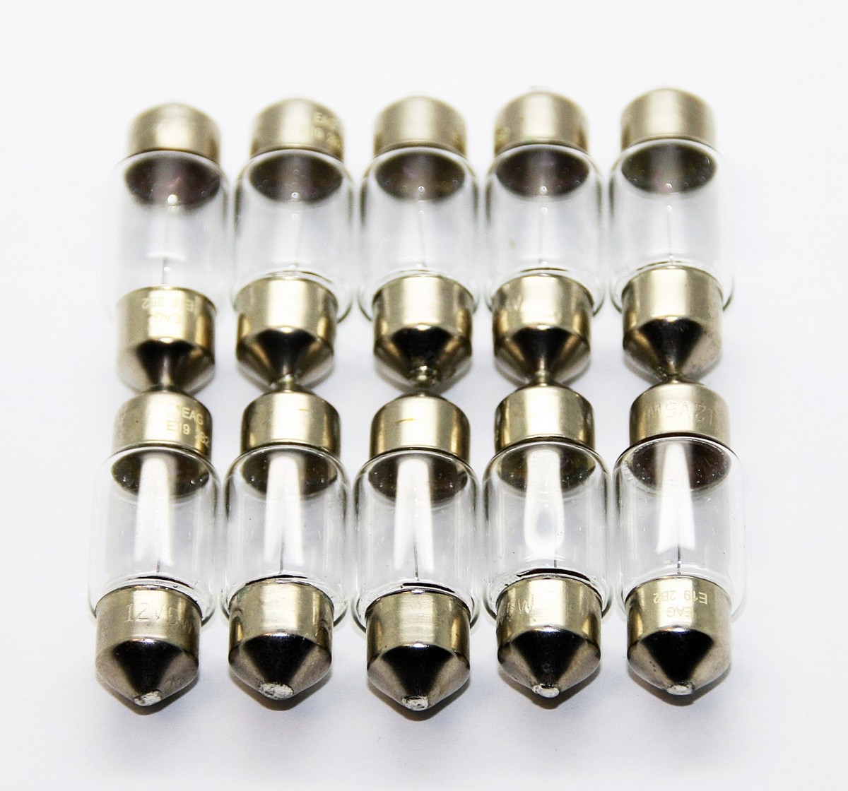10x 30mm Soffitte Bulbs - 12V 5W Halogen, C3W/S8.5 Base, Warm White, For License Plate & Interior Lights