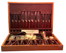 Vintage Cutlery Set Real Bronze Metal Wooden Handles Boxed 52 Pieces