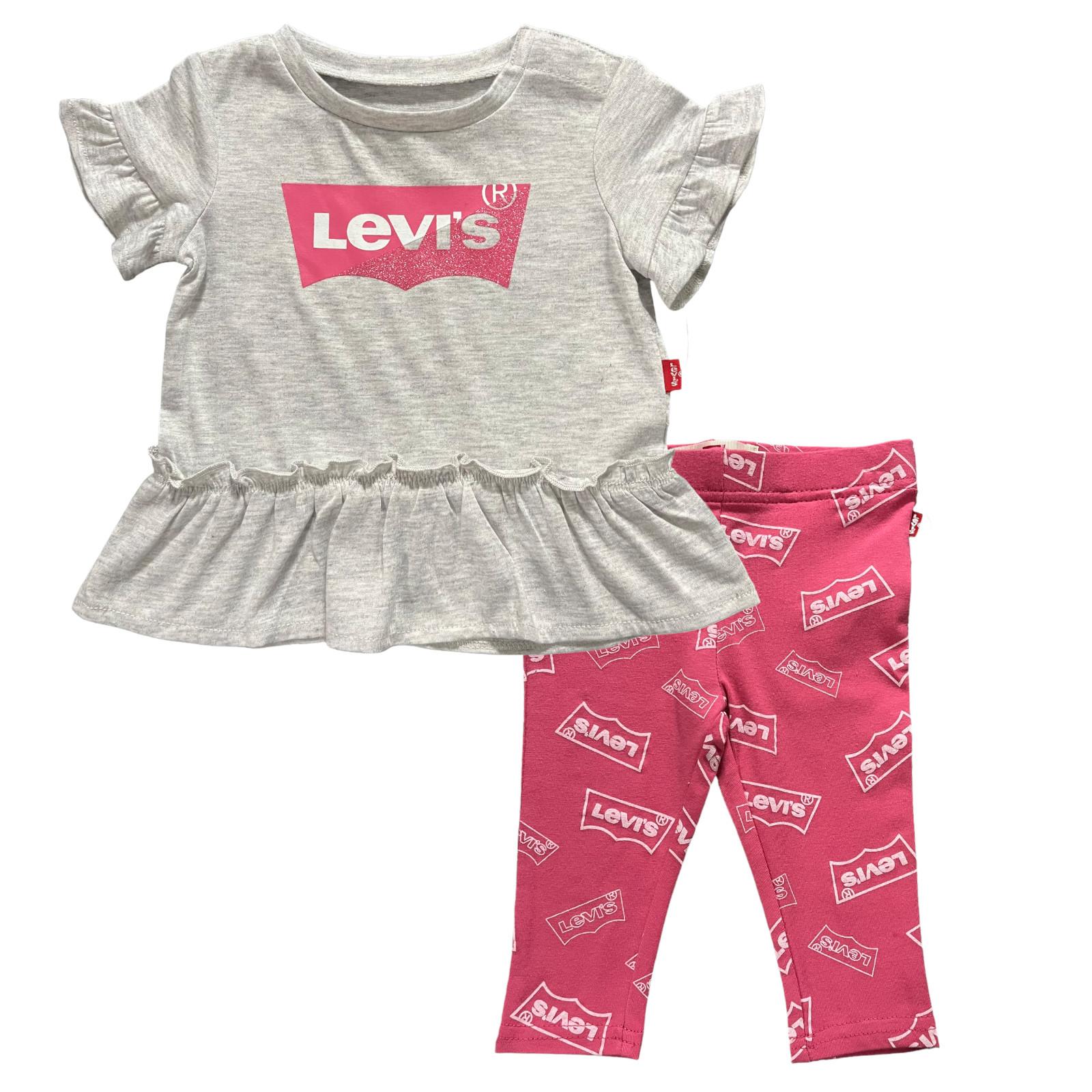 Conjunto Leggings y Top Conjunto Levis Bebé Infante Niñas Talla 6M Rosa Gris Manga Corta