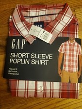 GAP Men's Relaxed Fit Brookside Plaid Poplin Short Sleeve Button-Up XL