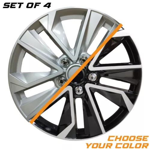 PACRIM 16" Silver & Black Universal Wheel Covers/Hubcaps for Car Rims | Set of 4