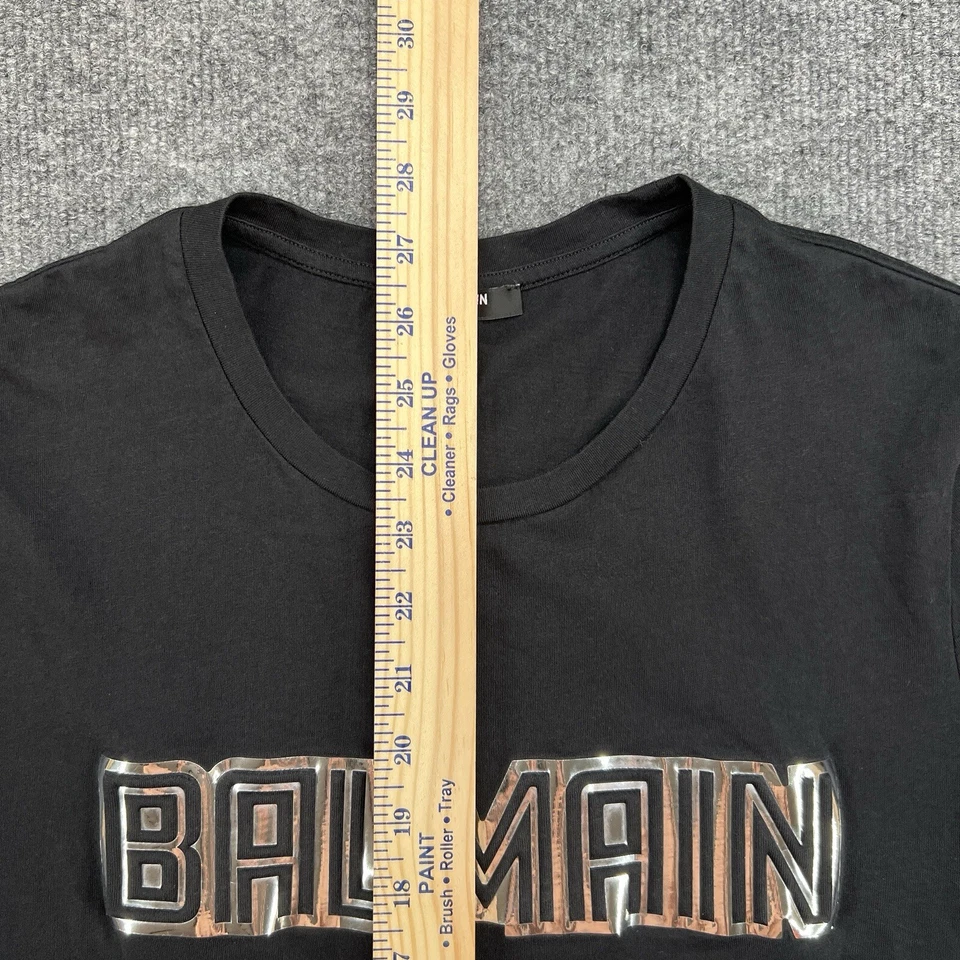 Balmain T-shirt Men's Medium Silver Reflective Logo Black - Image 4 of 4