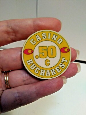 Vintage Bucharest Romania 50c Casino Poker Chip Yellow, White & Red MR 29