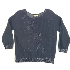 Vintage lambswool angora black sweater 1/4 sleeve sz S/M Hand Beaded Floral Soft