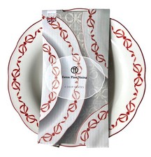 RED BOWS White Deep Plates (4) Porcelain 8.75" TikTok Viral Coquette Xmas EATON