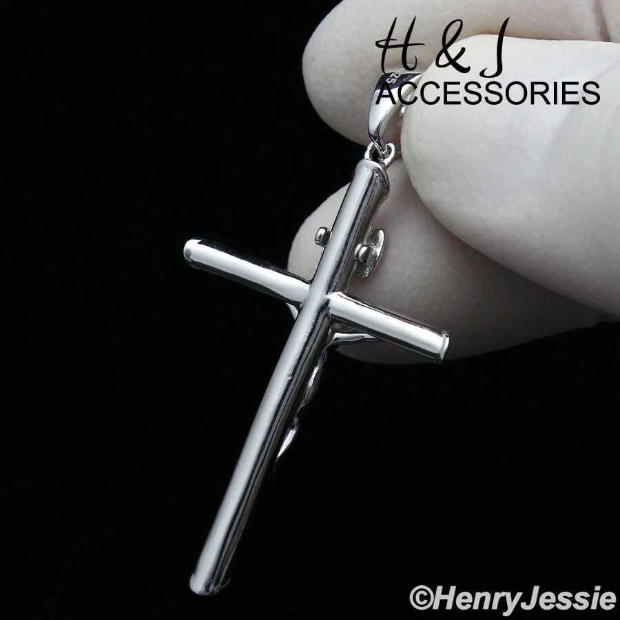 PLATA ESTERLINA 925 SIMPLE LISO CRUZ DE JESUCRISTO CRUCIFIJO COLGANTE*SP213 Foto 3 de 4