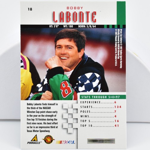 Tarjeta coleccionable vintage 1997 Bobby Labonte NASCAR Racing Stats Pinnacle #18 - Imagen 2 de 2