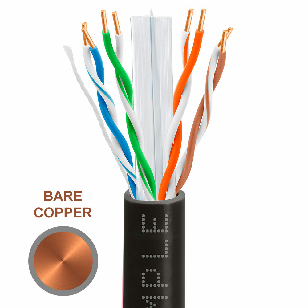 Cat6 Bulk Ethernet Cable 1000ft 23AWG Bare Copper 550MHz Black Free Shipping-image