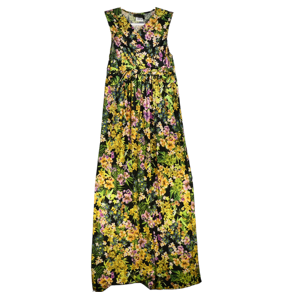 black and yellow floral maxi dress Buffalo Womens Size XL Stretch Slinky Boho Floral print