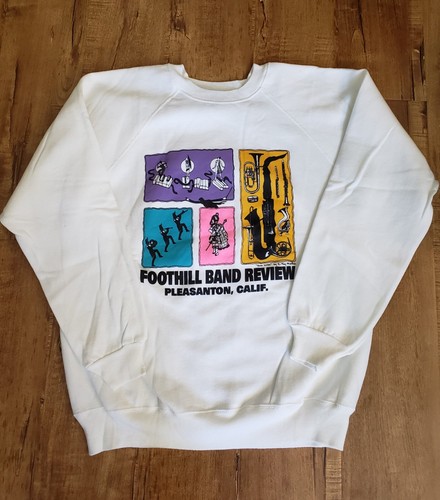 VTG Y2K HANES Sweatshirt Sz L White Pullover FOOTHILL BAND REVIEW Pleasanton CA - Picture 9 of 9