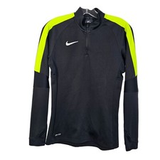 Nike Women XS Dri-Fit Black Neon Yellow Stripe 1/4 Zip Athletic Pullover