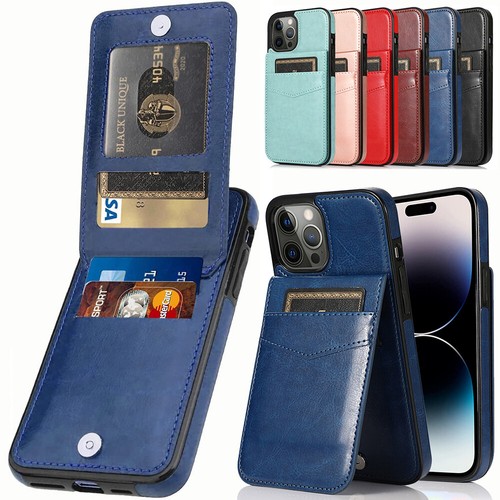 Leather Wallet Card Slot Holder Stand Case Cover For iPhone 11 12 13 14 15 16 XS - Picture 2 of 28