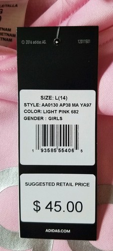 Adidas NEW w/Tags Youth Girls Pink with Silver Logo Hoodie Youth Size L 14 - Picture 6 of 12