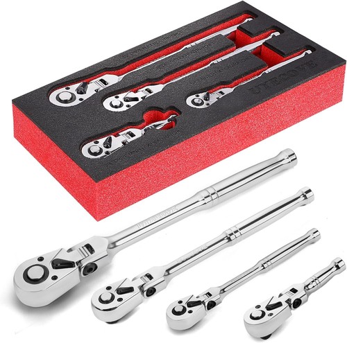 4-Pcs 1/2, 3/8, 1/4-Inch Drive Flex Head Ratchet Set - 72 Tooth Quick Release - Picture 3 of 9