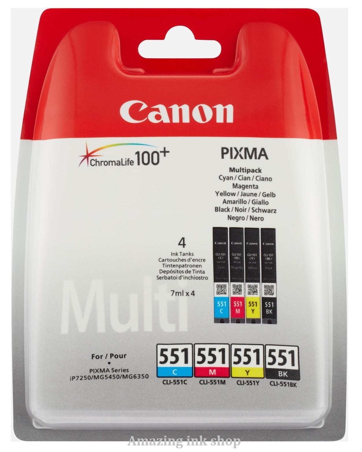 Genuine Canon CLI-551, 4-Colour Ink Cartridges, Canon Pixma MG7550, MX725, MX925