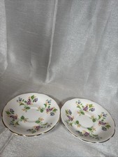 Royal Stuart Saucer Set Floral Design Gold Trim Bone China England Set of 2