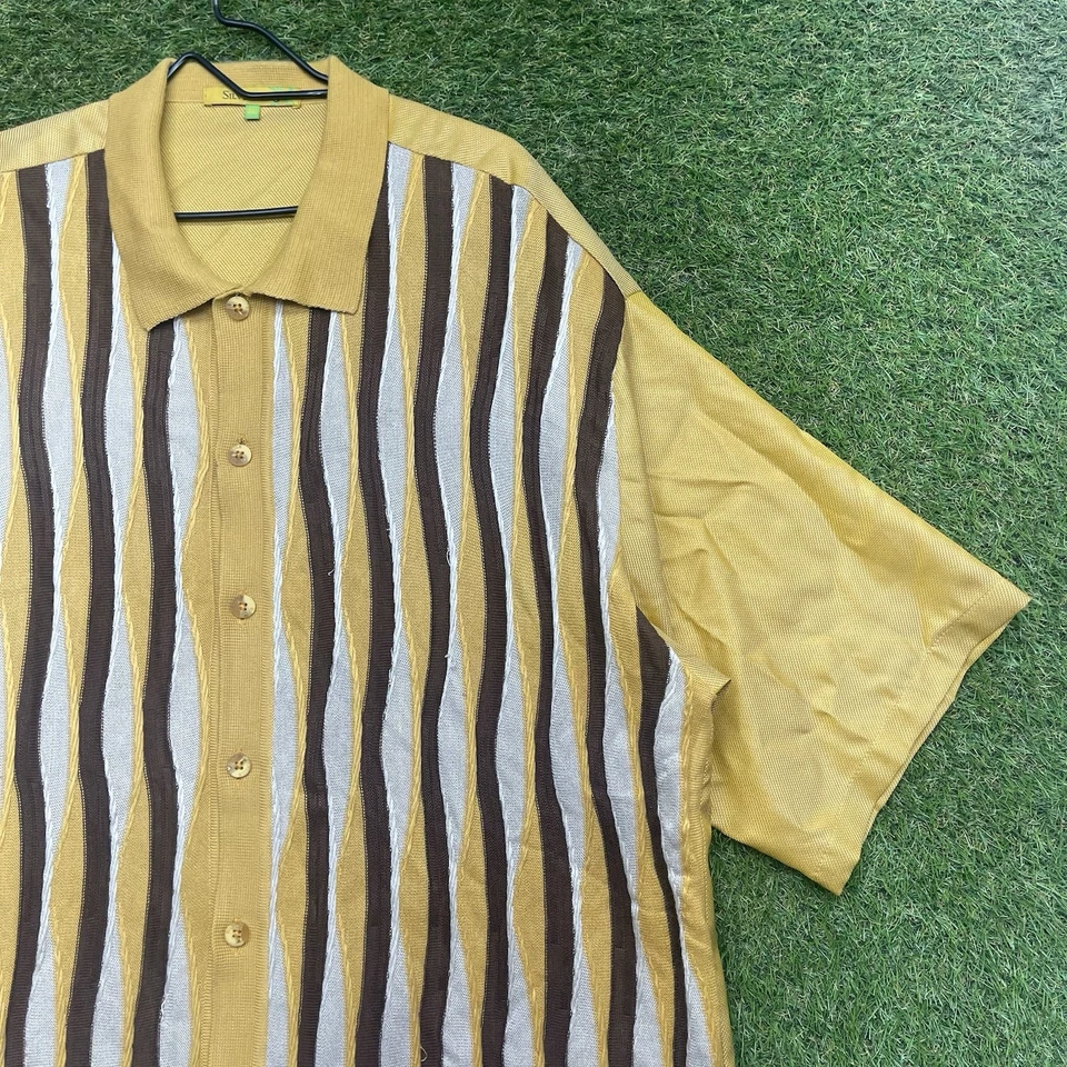 Camisa masculina estilo Coogi com botões manga curta manga curta ocidental prata anos 90 malha 3D - Imagem 2 de 4