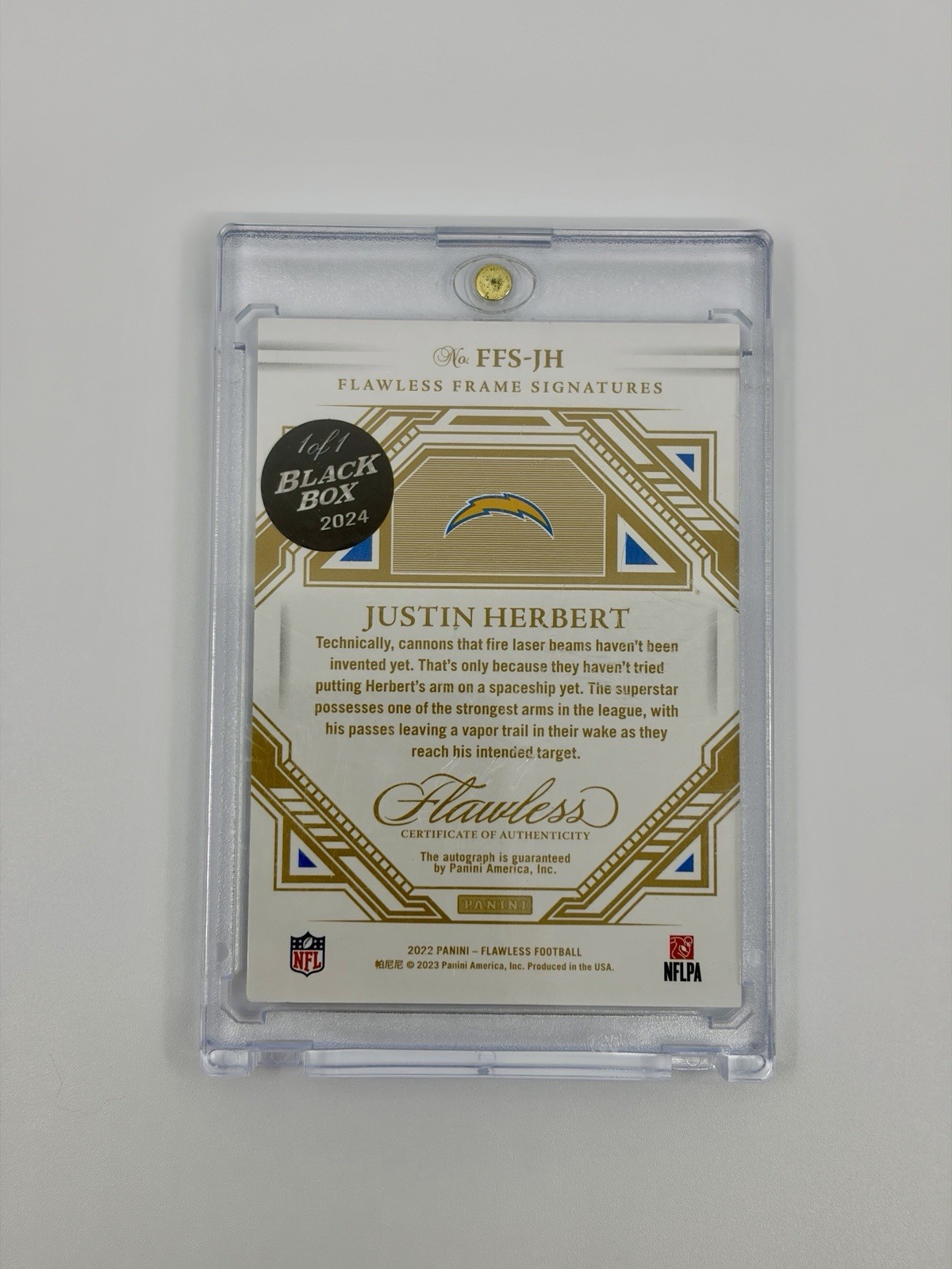 2022 Panini Flawless Frame Signatures Justin Herbert FFS-JH Black Box 1/1 1 of 1 view 4